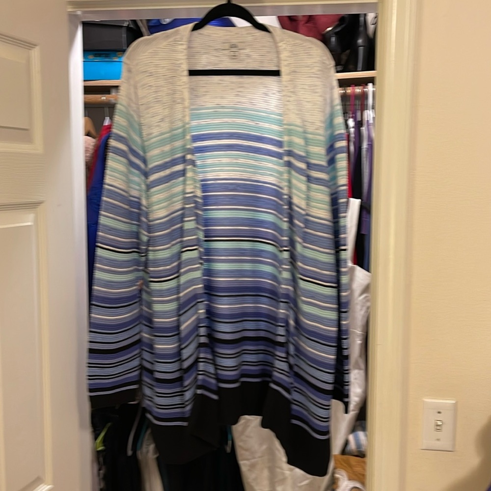 Blue, Light Blue, White & Black Croft & Barrow Striped Cardigan